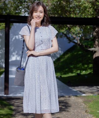 Tiaclasse L 【洗える】ペイズリー柄フレアスリーブワンピース ブルー