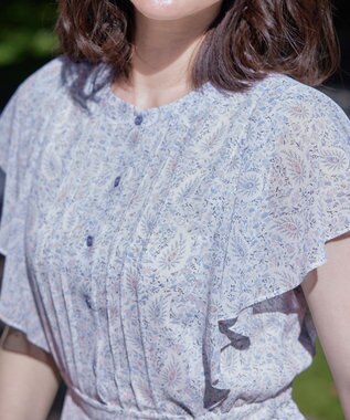 Tiaclasse L 【洗える】ペイズリー柄フレアスリーブワンピース ブルー