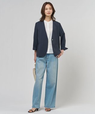 J.PRESS LADIES L 【セットアップ対応】ファンマートロストレッチ ノーカラー ジャケット ネイビー系