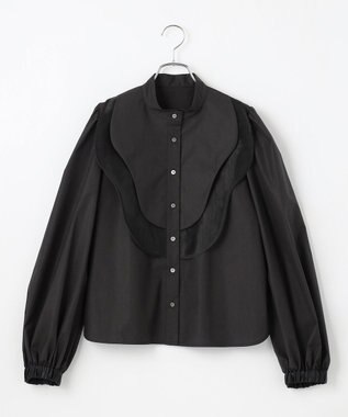 #Newans 【洗濯機可能】ウェイビービブデザインブラウス ブラック