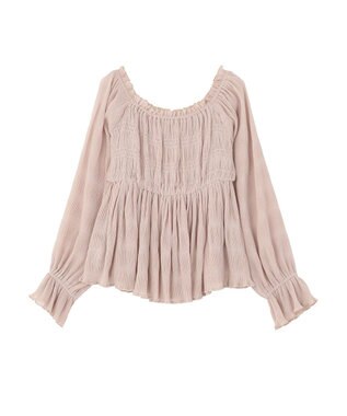 earth music&ecology 【2WAY】シャーリングフリルオフショルブラウス Pink Beige