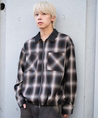 WEGO 【ユニセックス着用ITEM/MLサイズ展開】オンブレチェックシャツジャケット ブラウンチェック1