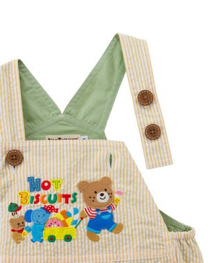 MIKI HOUSE HOT BISCUITS 【70-110cm】 ビーンズ×お菓子シリーズ サッカー素材オーバーオール 黄