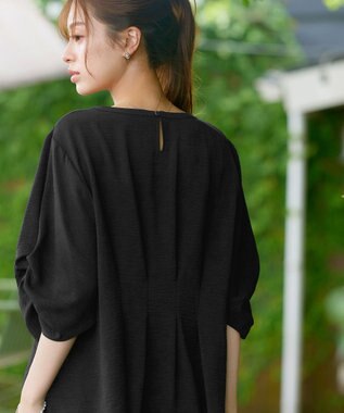 Tiaclasse 【洗える】麻調タックブラウス ブラック