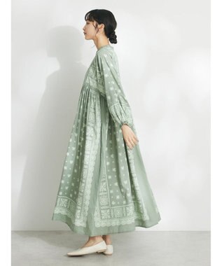 CRAFT STANDARD BOUTIQUE パネル柄ウエスト切り替えボリュームワンピース Light Green