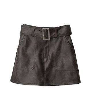 WEGO ベルト付ヴィンテージライクFレザーミニスカート ダークグレー