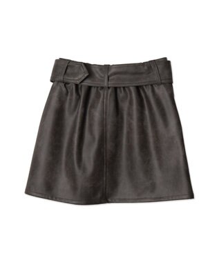 WEGO ベルト付ヴィンテージライクFレザーミニスカート ダークグレー
