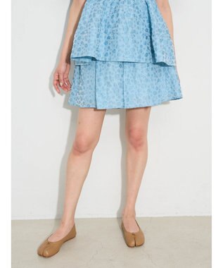 Green Parks タック入りジャガードキュロットパンツ Sax