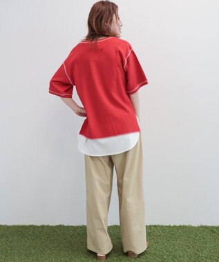 AMERICAN HOLIC 【RUSSELL】ワッフルヘンリーTシャツ Red