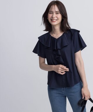 組曲 L ブラウスライクラッフル カットソー ネイビー系