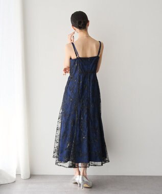 YECCA VECCA 【2点SET】フラワー柄スパンコール刺繍ドレス Navy