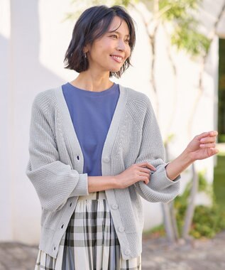 ANY 【洗濯機可/UVカット/アンチピリング】コットンＶネックカーディガン グレー