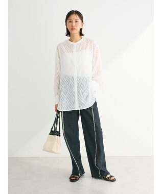 Green Parks ２ＷＡＹ　リーフジャガードシアーシャツ Off White