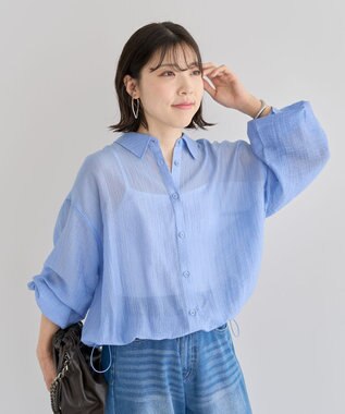 Green Parks 裾ドロストシアーシャツ Sax