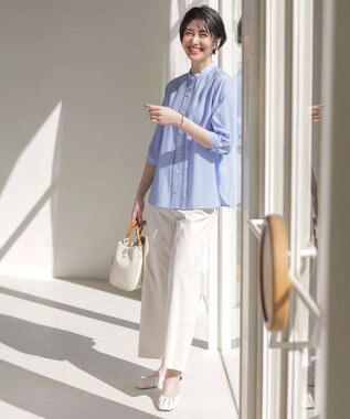 J.PRESS LADIES S 【WEB限定カラーあり・洗える】Sheer Vis リネン バンドカラー ブラウス サックス系