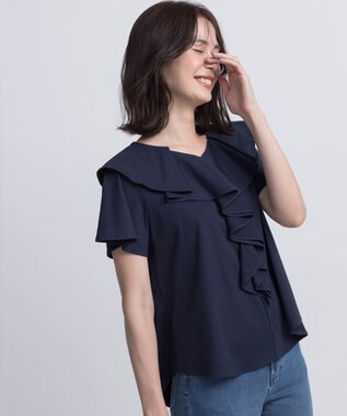 組曲 L ブラウスライクラッフル カットソー ネイビー系