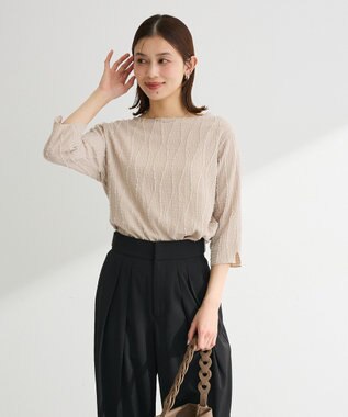 Green Parks ５分袖表面感カットプルオーバー Beige