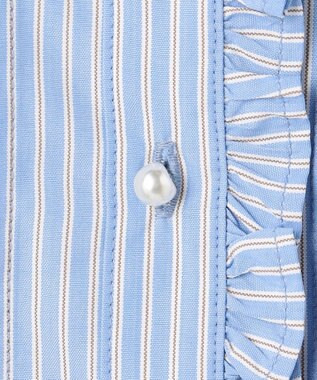 ANY SIS フリルスタンド シャツ ブルーストライプ