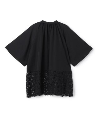 UNFILO L レースヘム ギャザーブラウス ブラック