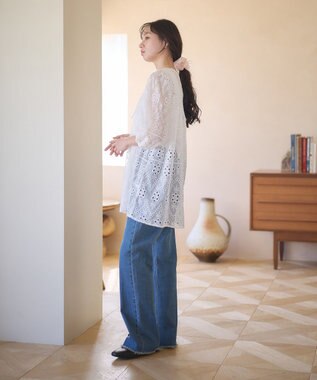 earth music&ecology パフスリーブ楊柳刺繍チュニック White