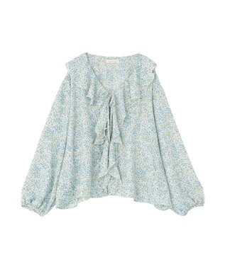 Green Parks 花柄フリルブラウス Black