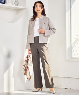 自由区 【接触冷感・UVカット・吸水速乾・洗える】シェルタリングオックスストレート パンツ スレート