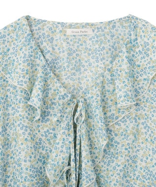 Green Parks 花柄フリルブラウス Black