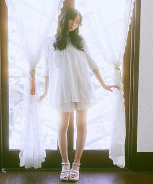 earth music&ecology パフスリーブ楊柳刺繍チュニック White