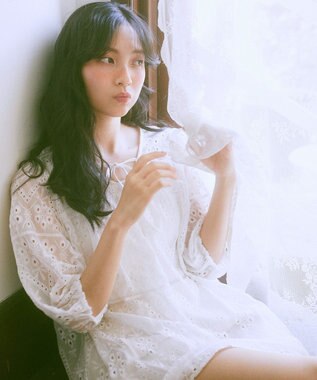 earth music&ecology パフスリーブ楊柳刺繍チュニック White