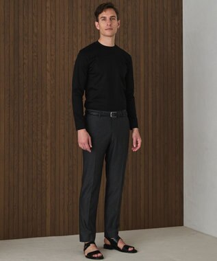 GOTAIRIKU 仕事で着られる 綿100％ 【洗える】カバーネック ドレスTシャツ_ロング ブラック系