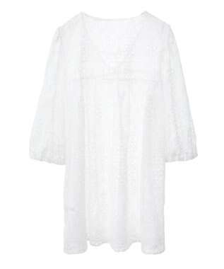 earth music&ecology パフスリーブ楊柳刺繍チュニック White