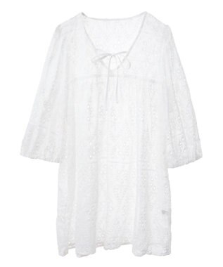 earth music&ecology パフスリーブ楊柳刺繍チュニック White