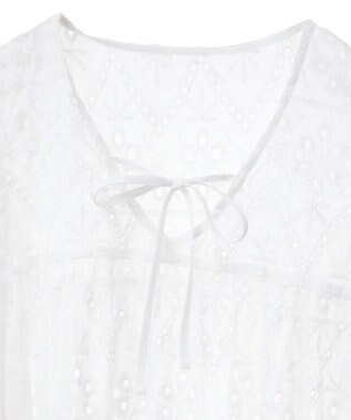 earth music&ecology パフスリーブ楊柳刺繍チュニック White