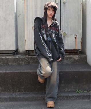 WEGO 【ユニセックス着用ITEM/MLサイズ展開】パウダーブリーチグラフィックZIPパーカー 柄2