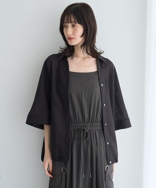 YECCA VECCA 　裾ドロストメッシュシャツ Black