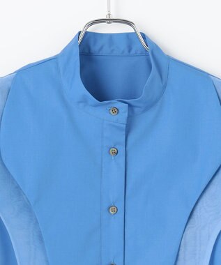 #Newans 【洗濯機可能】ウェイビービブデザインブラウス ブルー