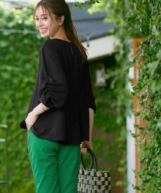 Tiaclasse 【洗える】麻調タックブラウス ブラック