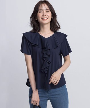組曲 L ブラウスライクラッフル カットソー ネイビー系