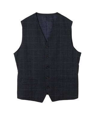 DAKS ウールチェックベスト ネイビー