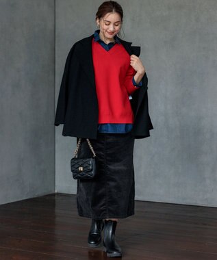 23区 L 【Lサイズ限定】ヴィスコースストレッチ Ｖネック ニット レッド系