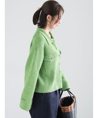 Te chichi メランジ衿ニットジャケット グリーン
