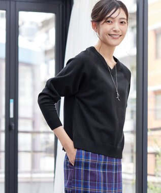 Tiaclasse 【安田美沙子さん着用・選べる2type】ラグランニットトップス Vネック：ブラック