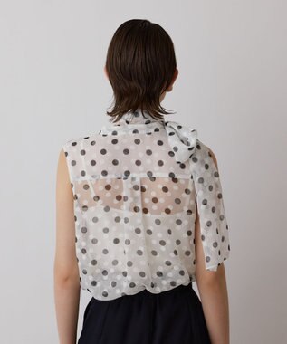 GRACE CONTINENTAL ドットオパールボウタイノースリーブ ホワイト