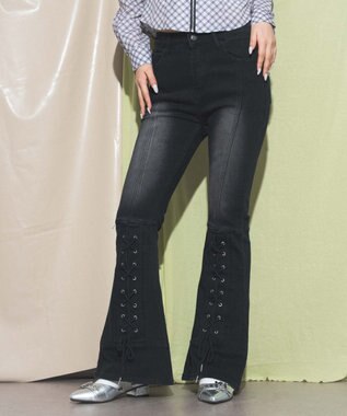  レースアップストレッチフレアデニム