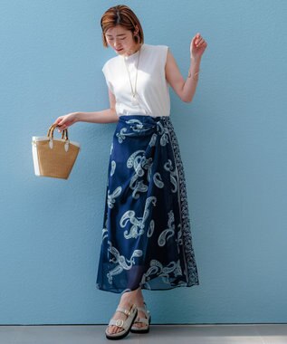 23区 【洗える】スビンハイツイストコットン ノースリーブ ニット ホワイト系