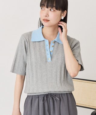 AMERICAN HOLIC 襟配色ニットポロ Light Gray