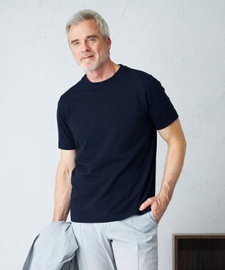 JOSEPH ABBOUD 【オーガニックコットン使用】JOE COTTONサッカークルーネックTシャツ ネイビー系