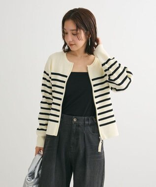 Green Parks ＺＩＰ付きニットカーディガン Border