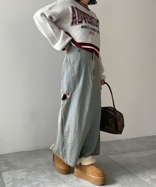 WEGO サークルカットレイヤードデニムロングスカート デニム中濃加工色