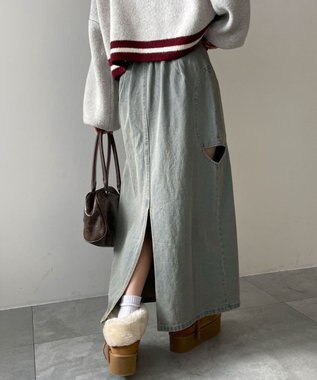 WEGO サークルカットレイヤードデニムロングスカート デニム中濃加工色